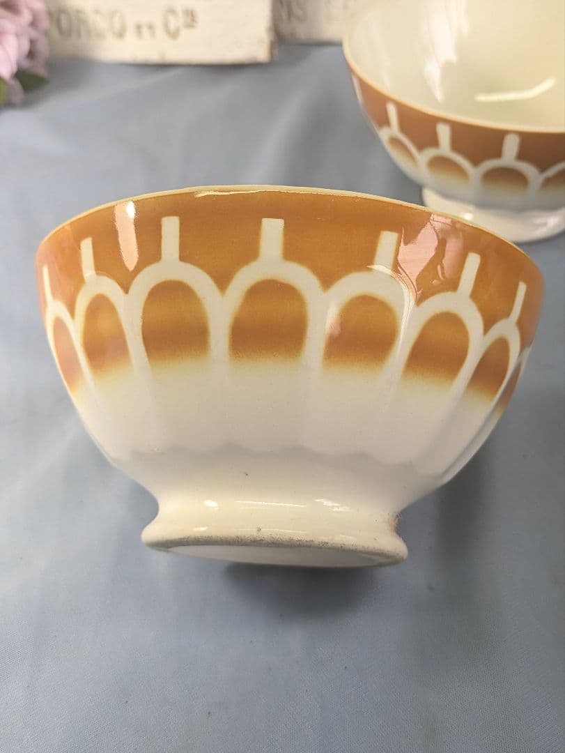 フランス アンティーク Luneville カフェオレボウル 13cm ペア