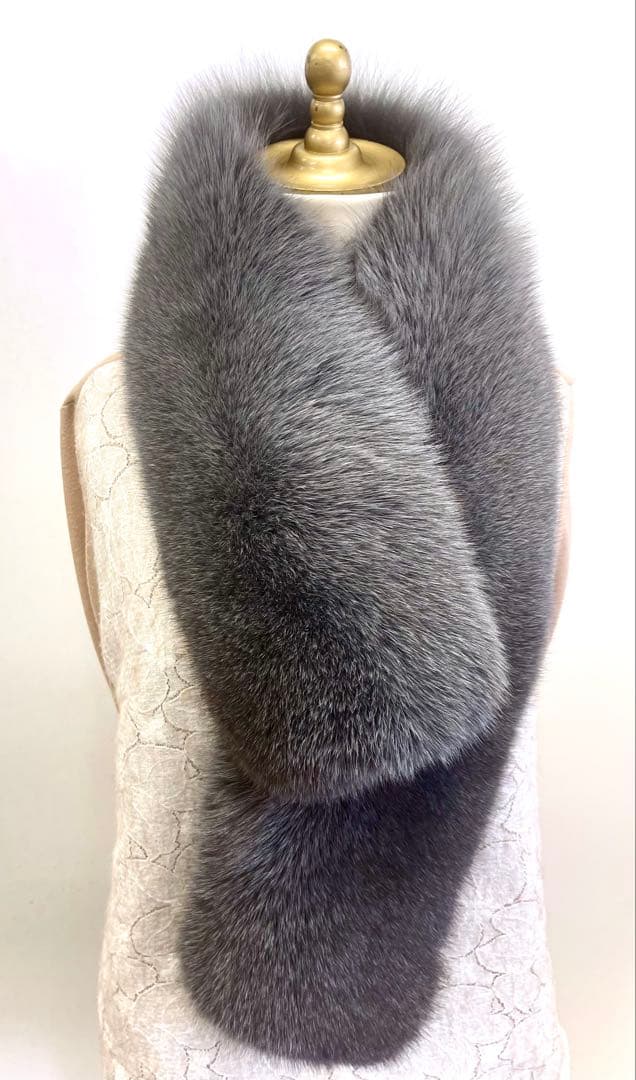 blue fox muffler stole／ミディアム　グレー／GAKE日本製