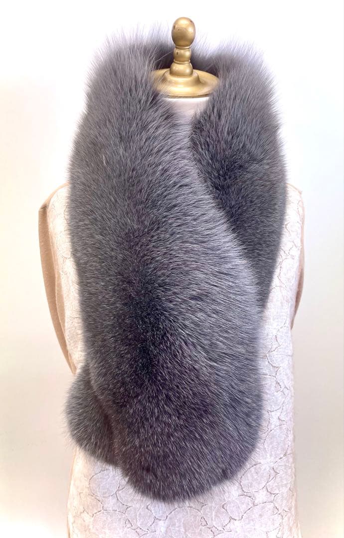 blue fox muffler stole／ミディアム　グレー／GAKE日本製