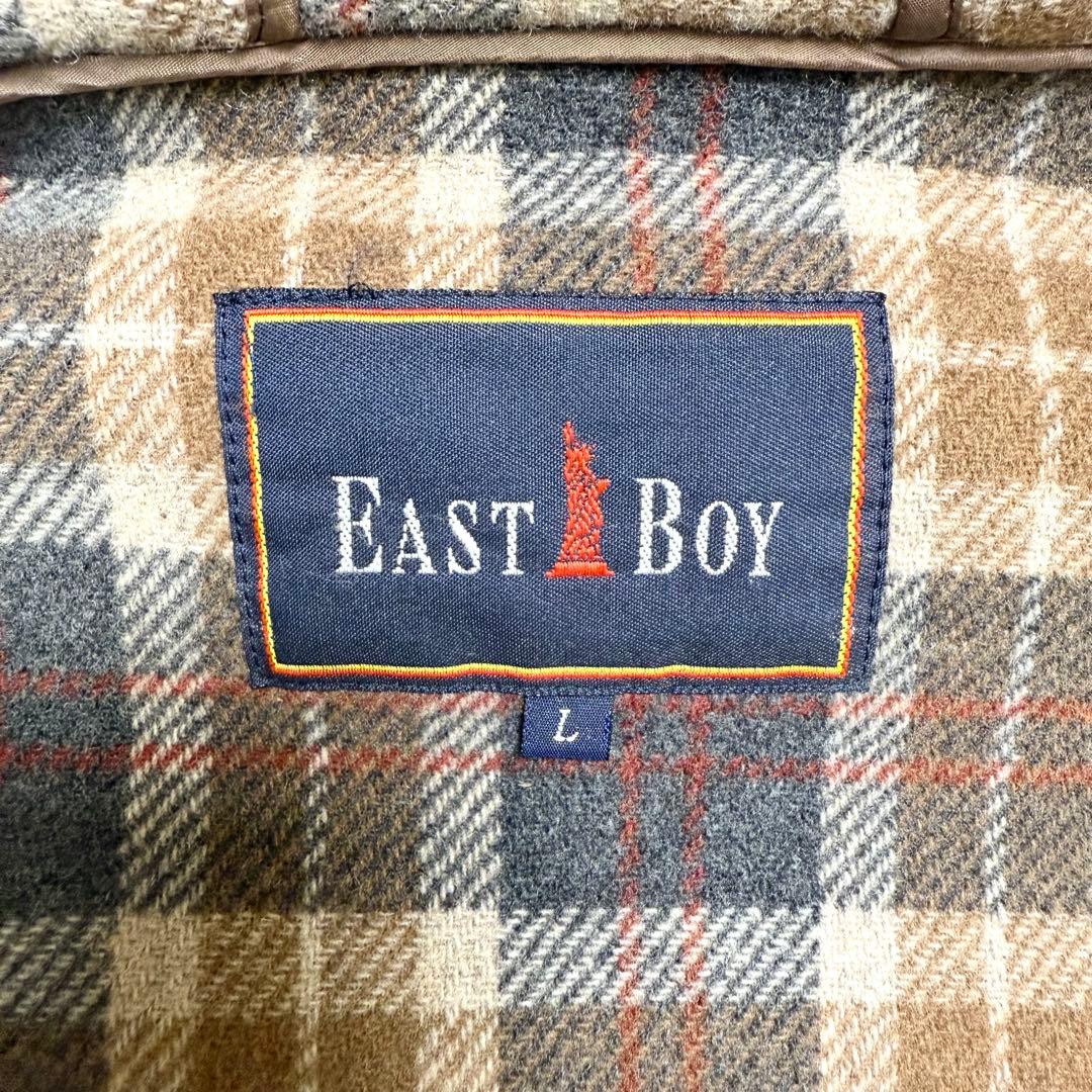 EAST BOY ダッフルコート ロング丈 チェック フード Lサイズ ブラウン