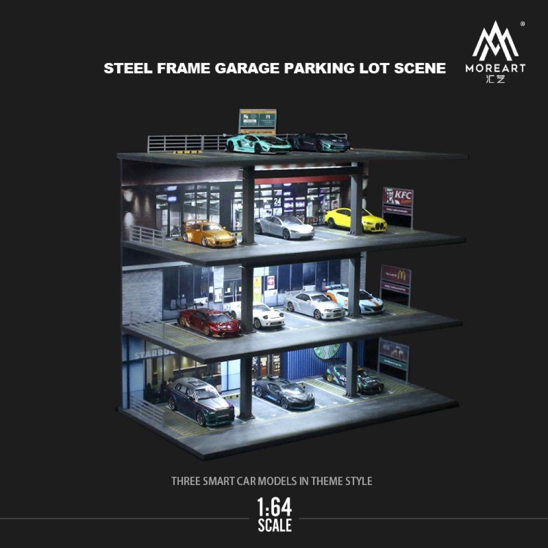 1/64【4段鉄骨フレームスタイルの立体駐車場 】LED照明付き