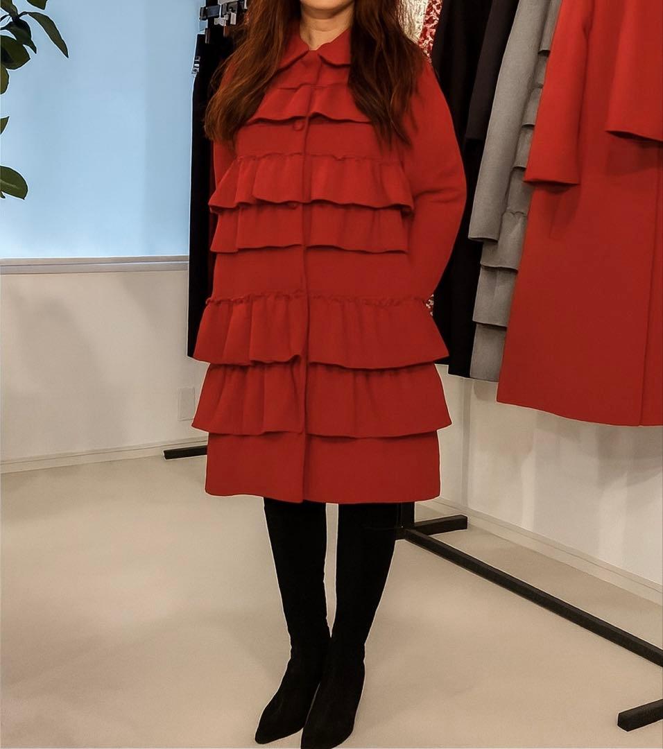 【新品】BORDERS at BALCONY ラッフル　フリルコート 赤　レッド
