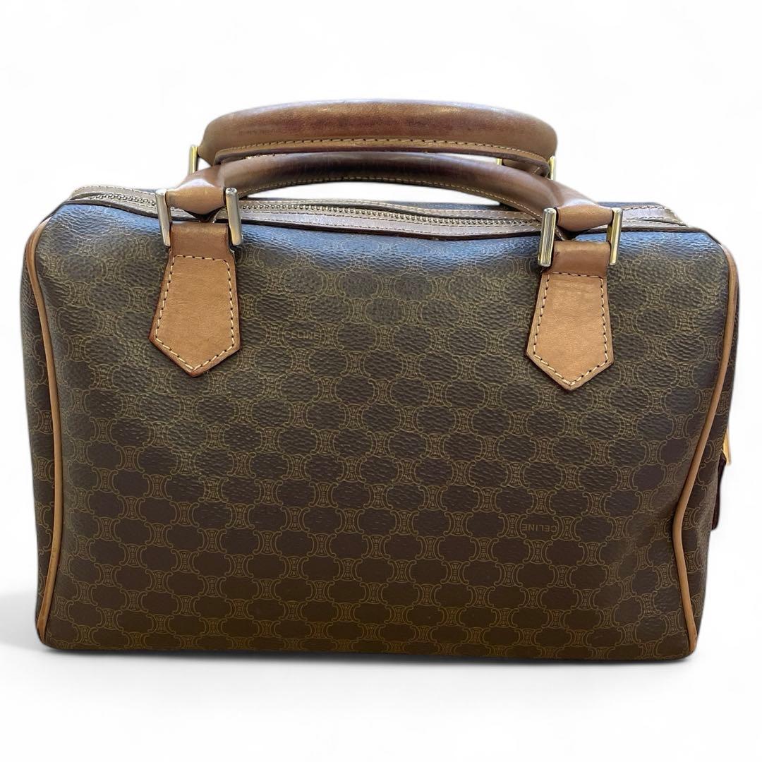【良品】 セリーヌ マカダム柄 ボストンバッグ 金具 トリオンフ レザー