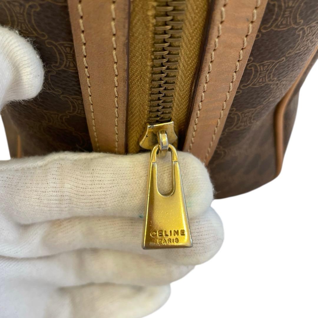 【良品】 セリーヌ マカダム柄 ボストンバッグ 金具 トリオンフ レザー