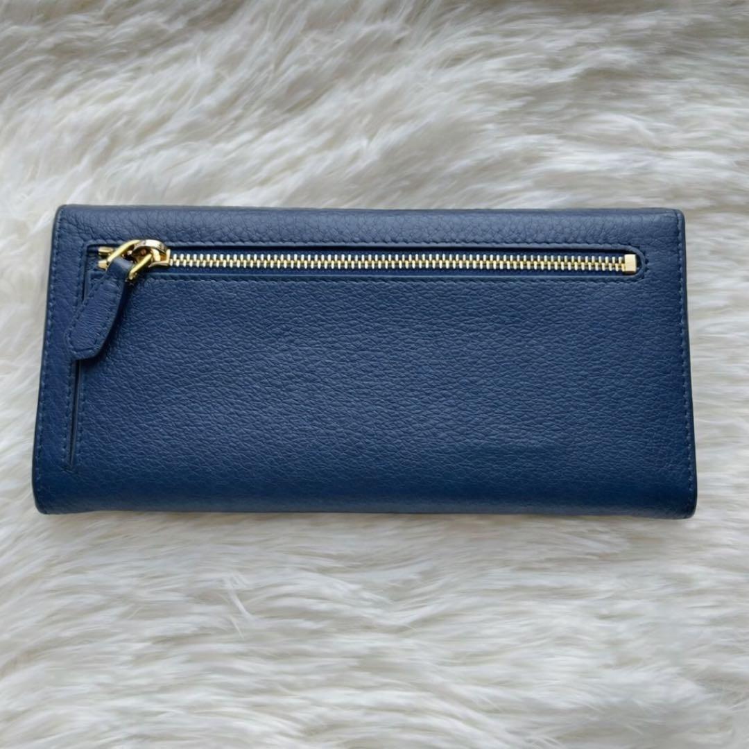 希少✨PRADA ヴィッテロダイノ 長財布 金ロゴ レザー ネイビー