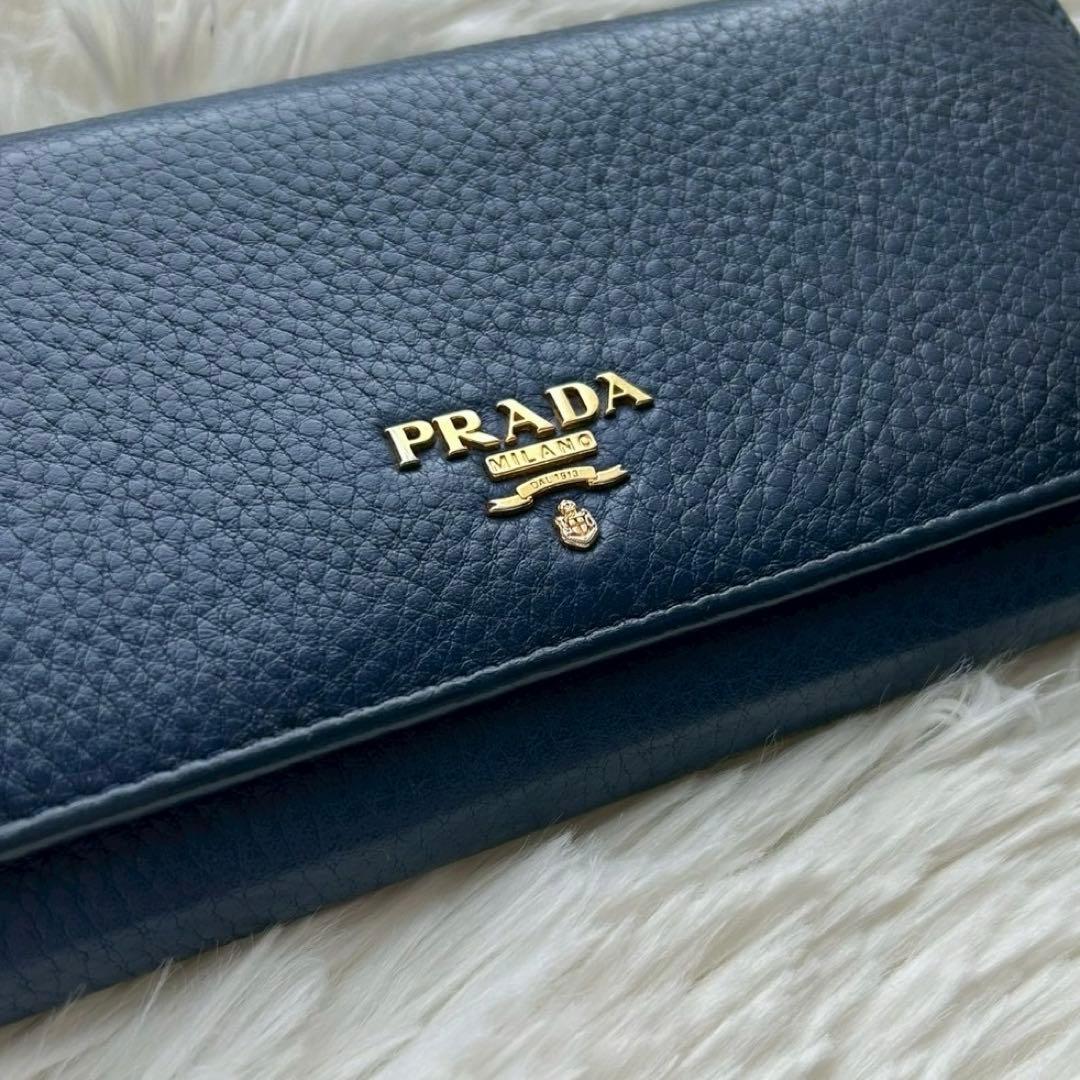 希少✨PRADA ヴィッテロダイノ 長財布 金ロゴ レザー ネイビー