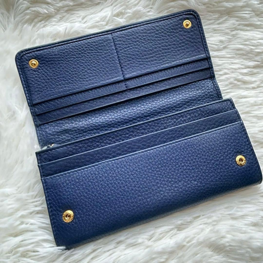 希少✨PRADA ヴィッテロダイノ 長財布 金ロゴ レザー ネイビー