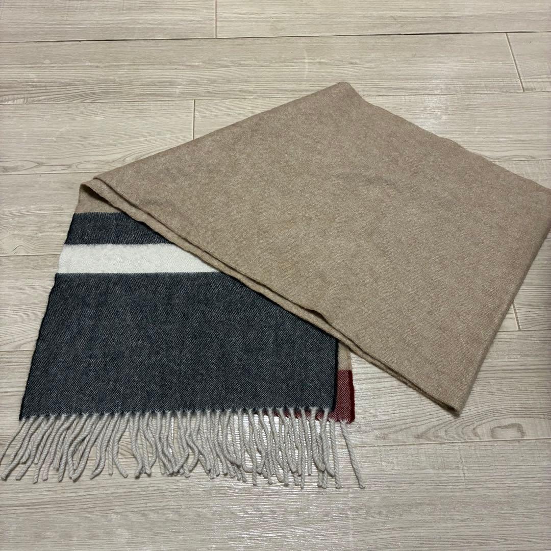 BEGG×CO カシミアベージュワインレッド ストールマフラー