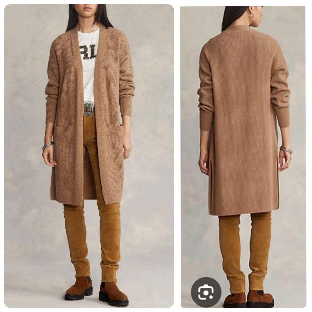 美品 ポロ ラルフローレン 上質 ウールカシミヤ ロングカーディガン ブラウン