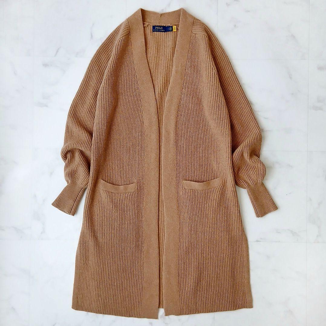 美品 ポロ ラルフローレン 上質 ウールカシミヤ ロングカーディガン ブラウン