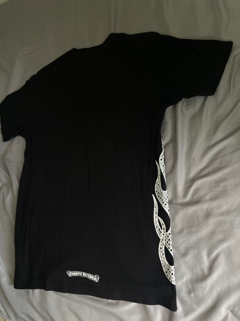 CHROME HEARTS ブラックTシャツ　炎　ファイヤー　サイドデザインML