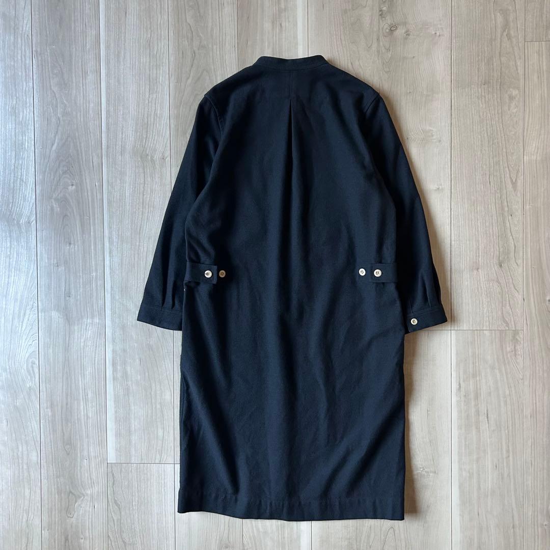 美品＊MHL. コットンウール 黒 バンドカラー ツイルワンピース 1