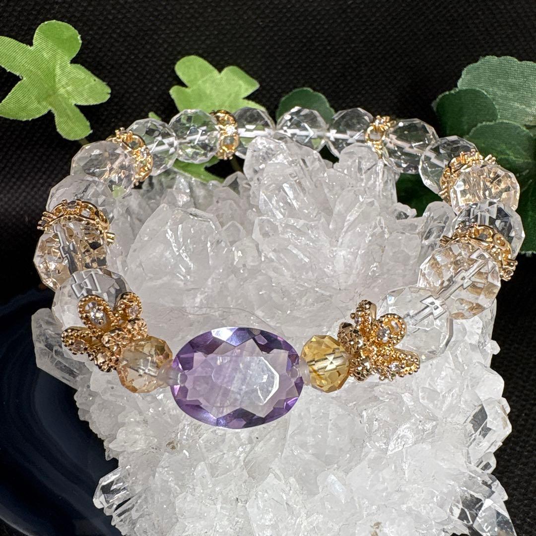 ＊野村早代様お取置き＊アメジスト宝石カット　シトリン　水晶　ブレスレット
