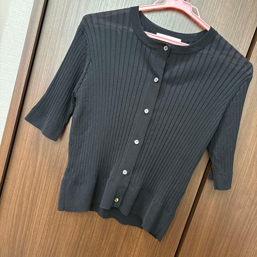 ebure シアーコットンアセテート クルーネックニットトップス エブール