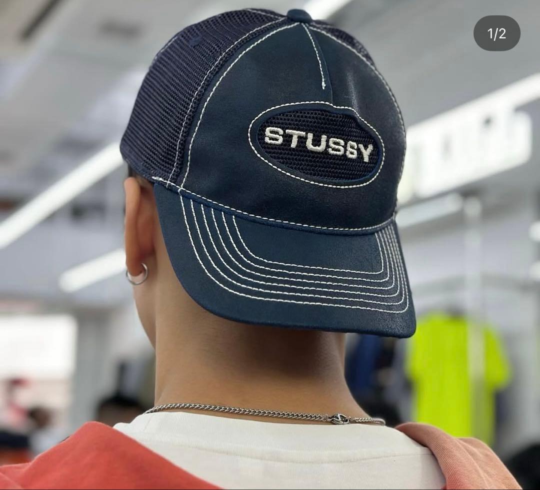 帽子 STUSSY TRUCKER CUT-OUT LEATHER SNAPBACK