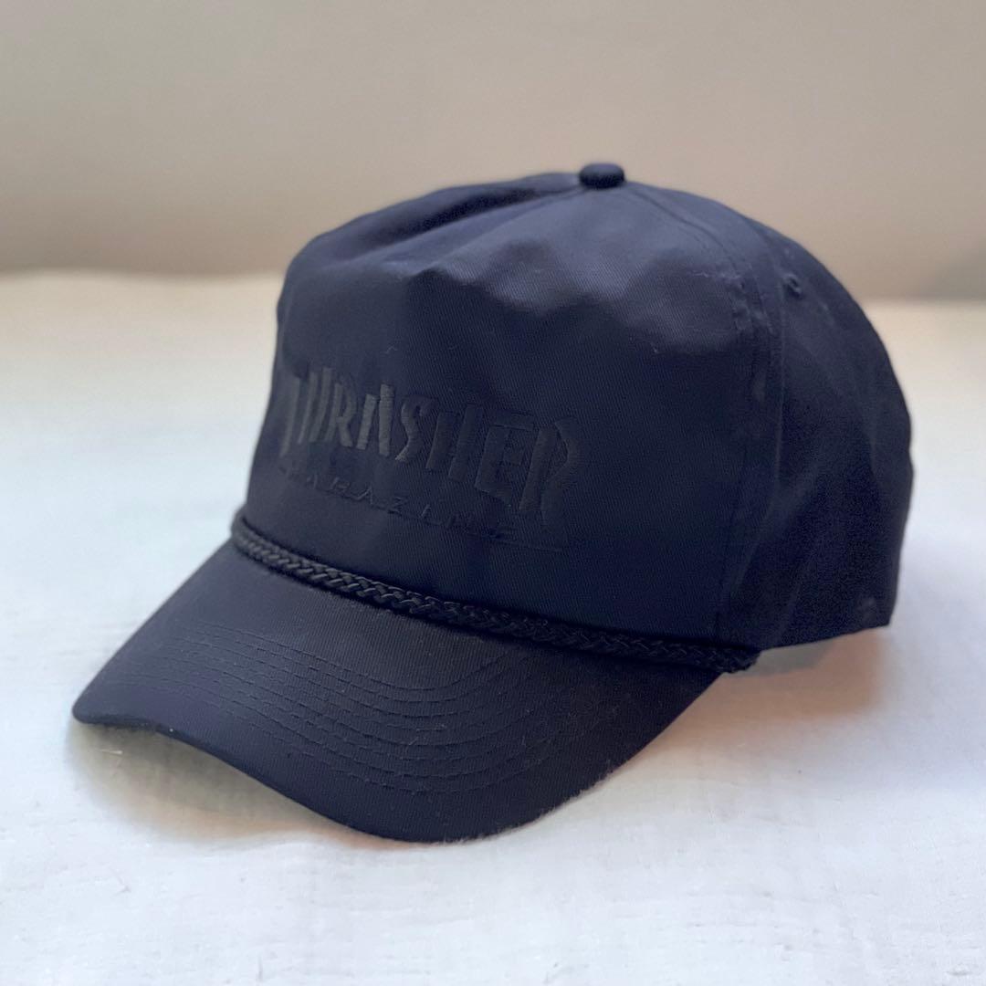 80's THRASHER スラッシャー 黒 スナップバック トラッカーキャップ