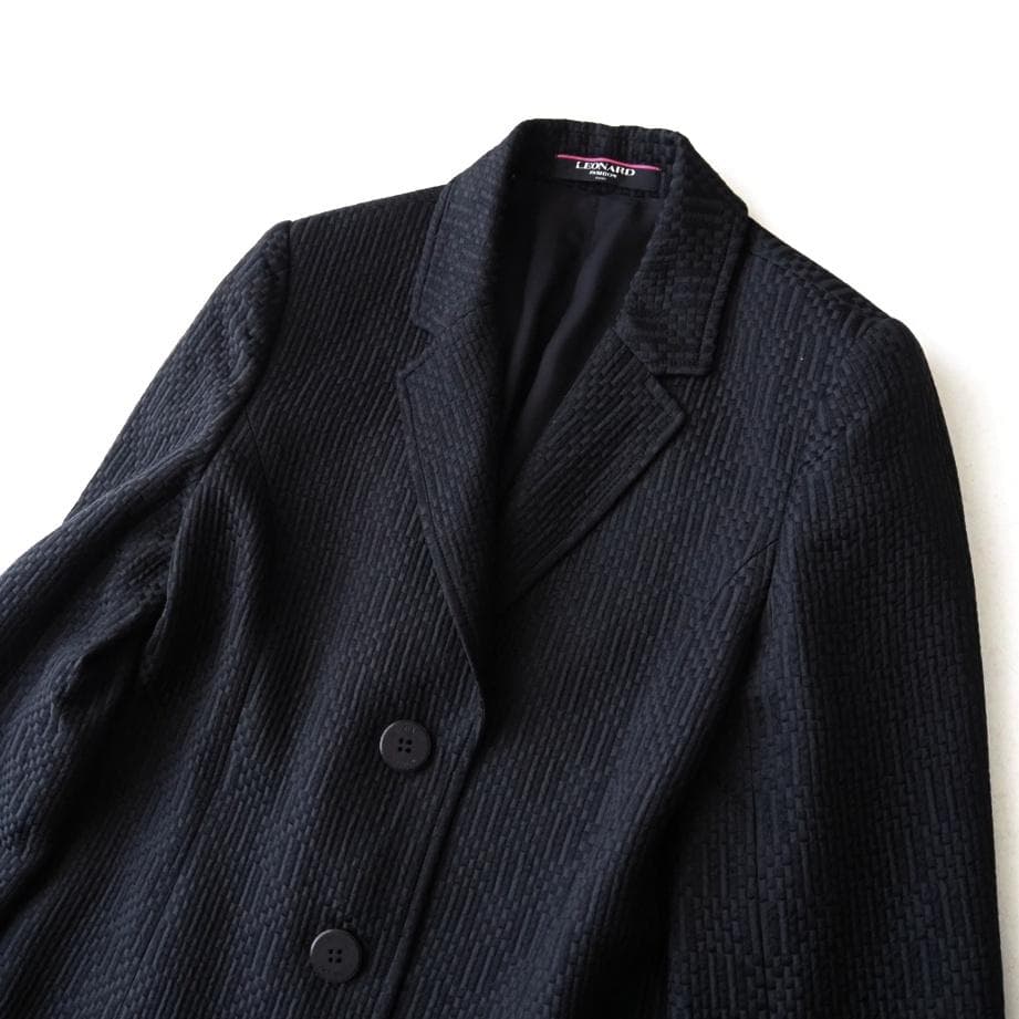 LEONARD レオナール 高級 シルクウール ロングコート 13 黒