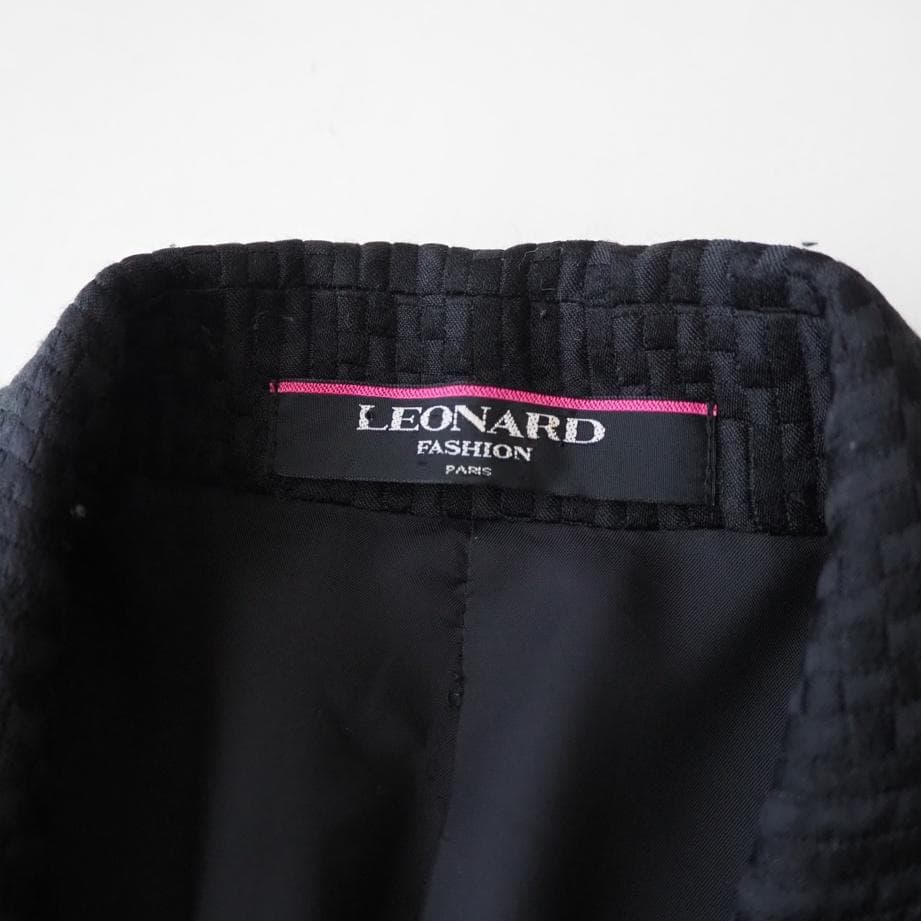 LEONARD レオナール 高級 シルクウール ロングコート 13 黒