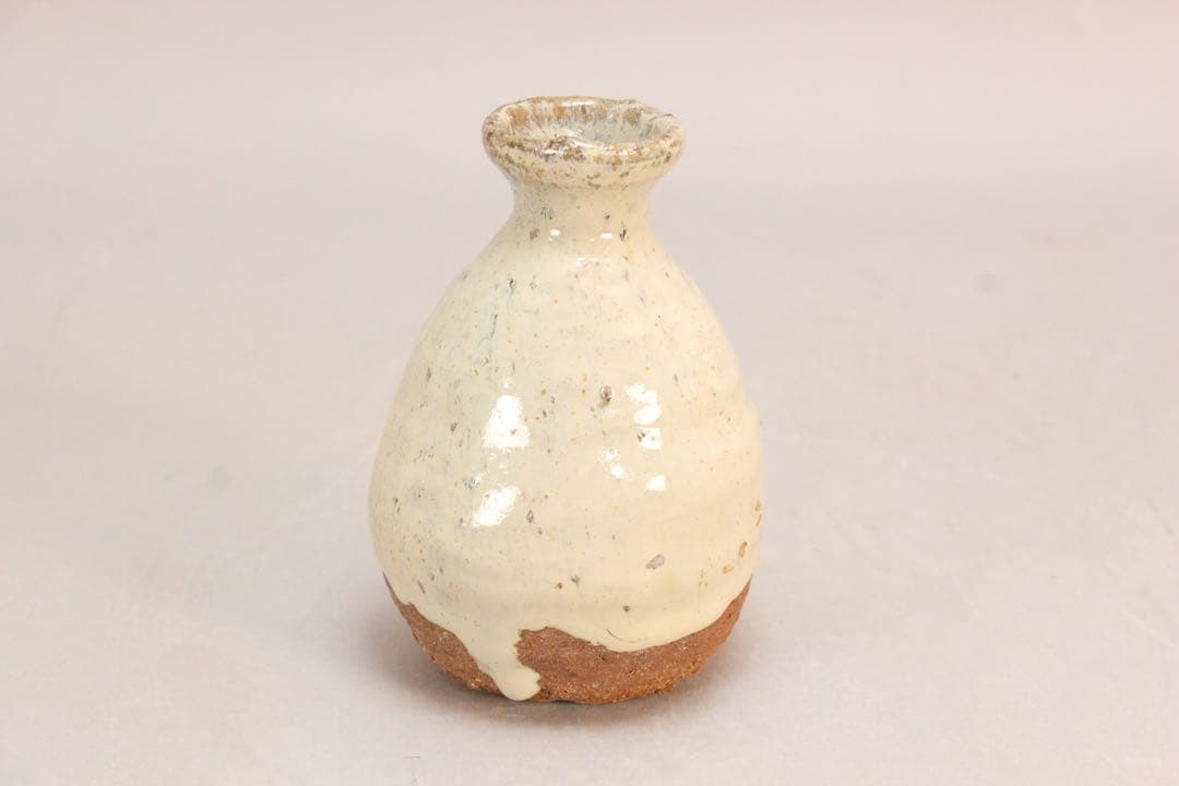 No5162 赤津窯　加藤唐三郎 造　灰釉花入　壷　栞付　共布/共箱　送料無料