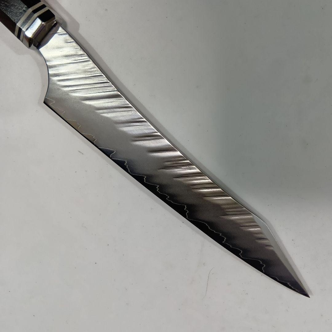 鬼反り切付型 V金10号 9層ダマスカス鋼 ペティナイフ 17cm 黒檀八角柄