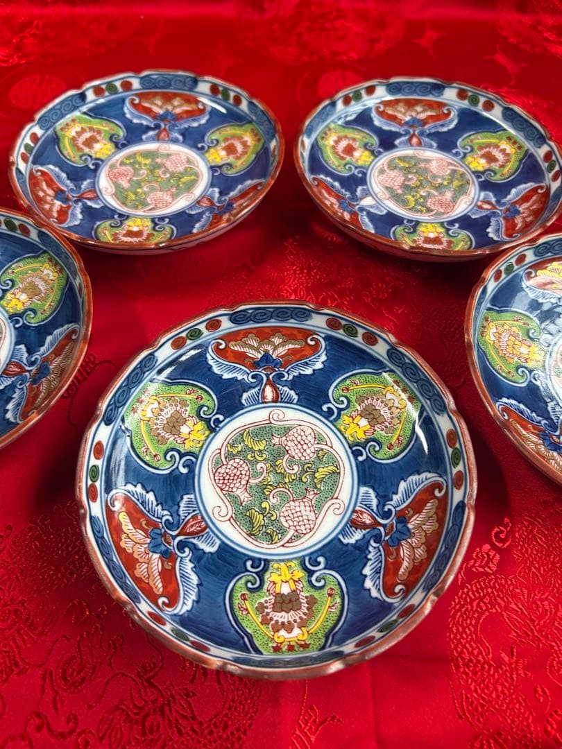 伊万里 有田焼 源 陶器 中皿 手彩色 アンティーク レトロ 銘々皿 染付 美品