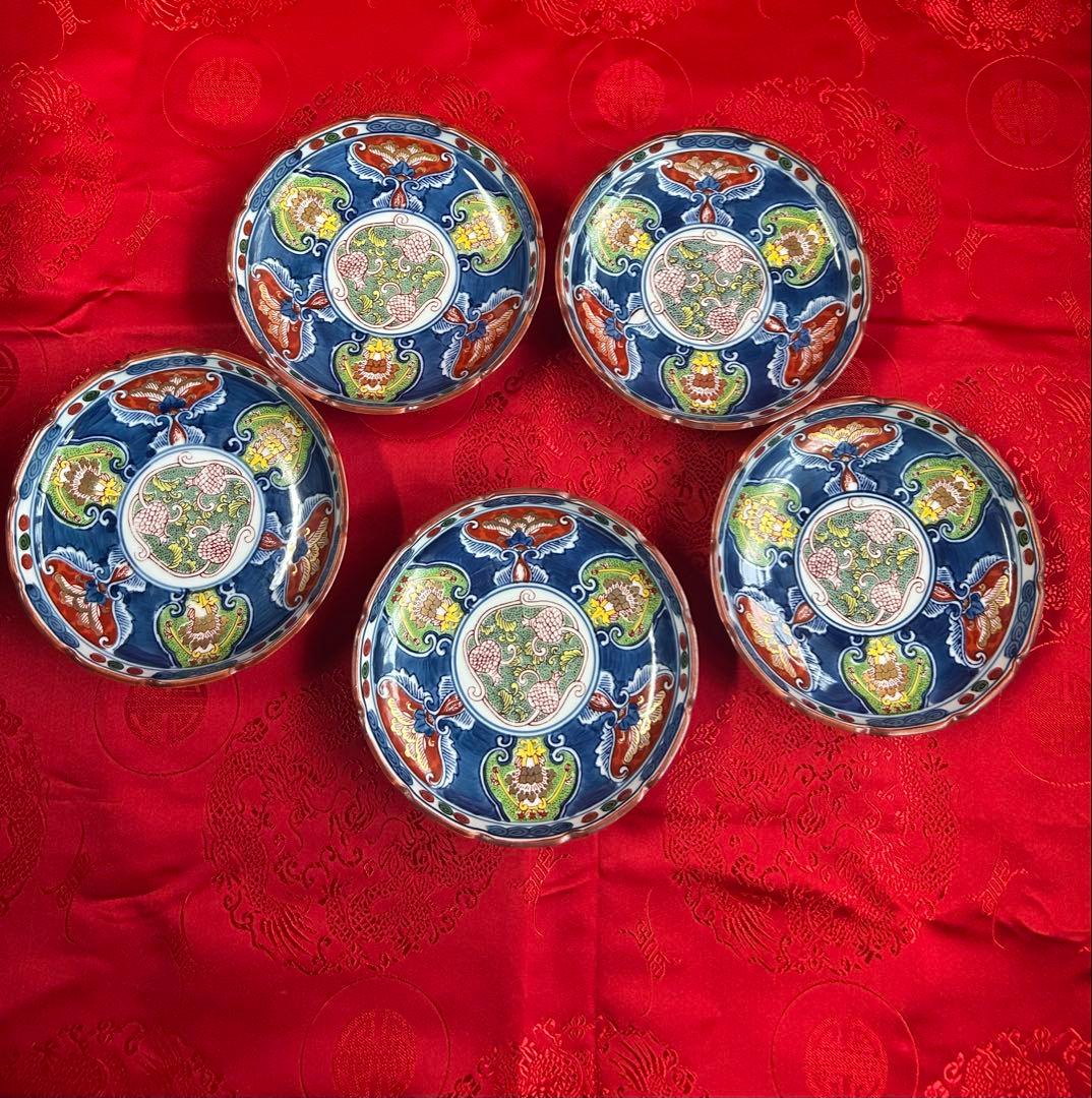 伊万里 有田焼 源 陶器 中皿 手彩色 アンティーク レトロ 銘々皿 染付 美品