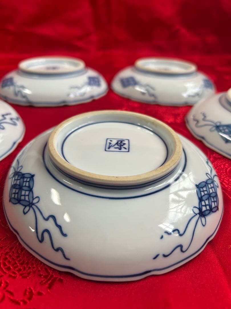 伊万里 有田焼 源 陶器 中皿 手彩色 アンティーク レトロ 銘々皿 染付 美品