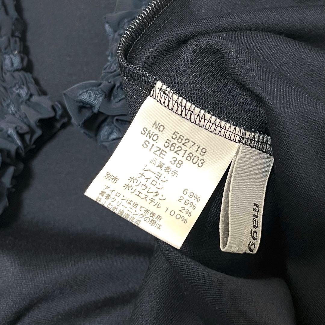 極美品◎銀座マギー　シアー ドット スリーブ ワンピース　ネイビー　38 現行品