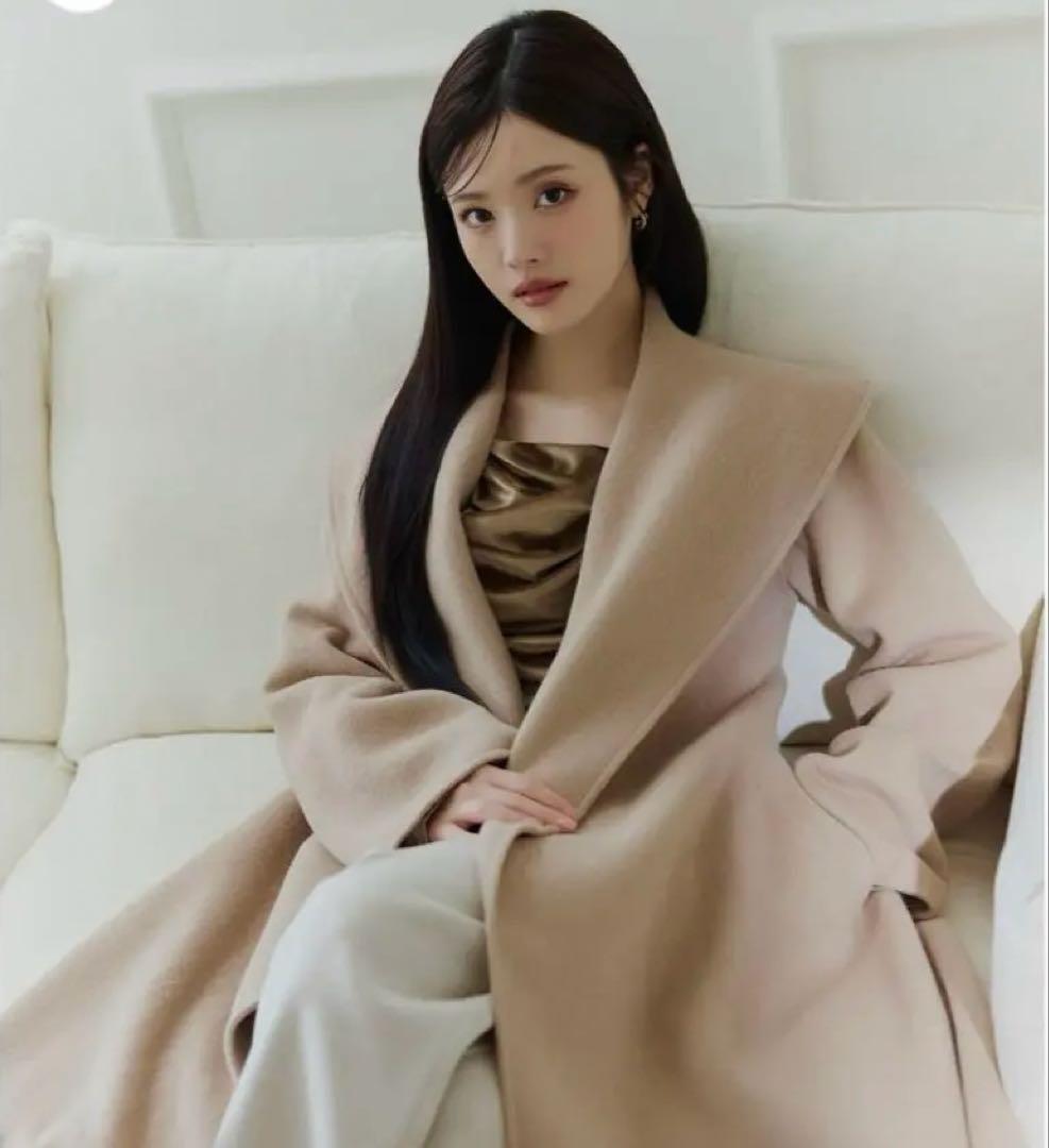 polaura ポローラ ショールカラーウールロングコート ベージュ S