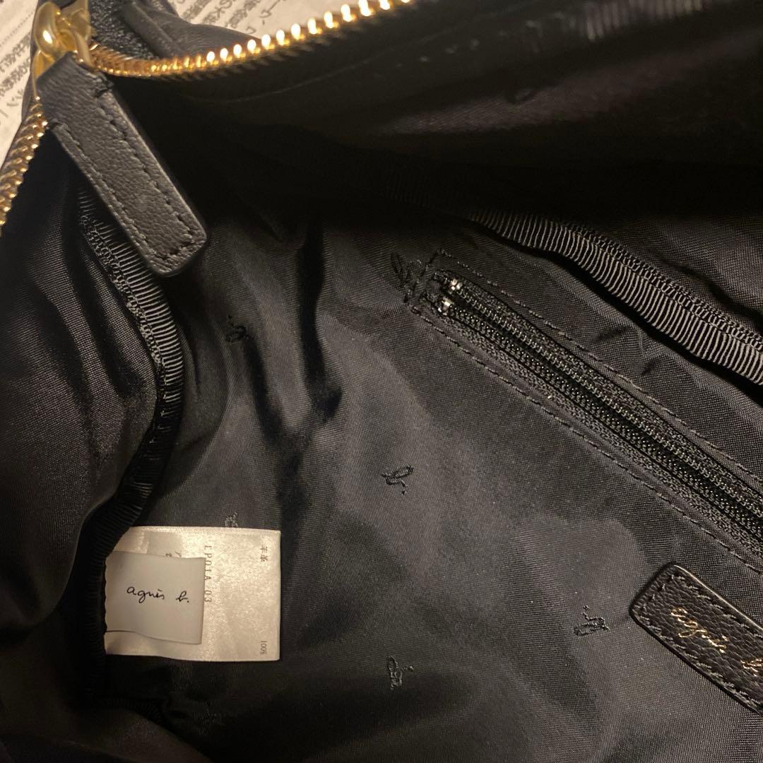 美品★agnes b.レザーショルダーバッグブラック黒ボディバッグ革アニエスベー