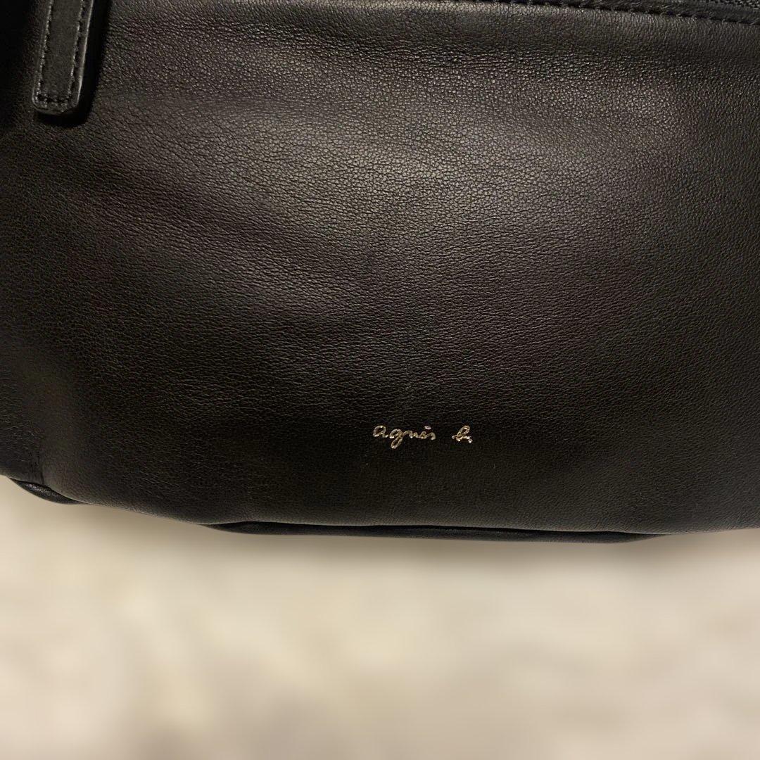 美品★agnes b.レザーショルダーバッグブラック黒ボディバッグ革アニエスベー