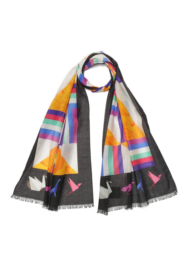 ETRO シルク混 プリント ストール コットン シルク イタリア 高級