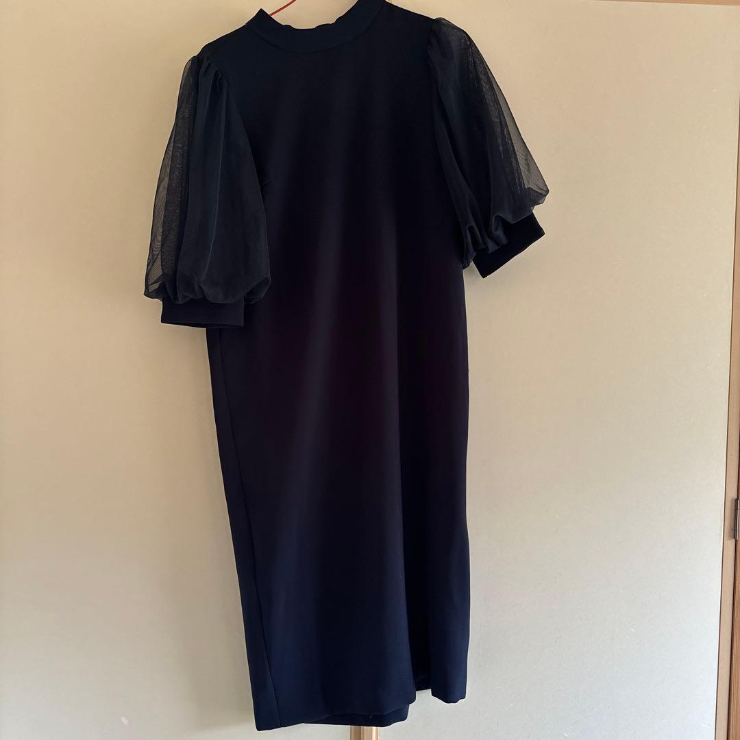 新品タグ付き★バックリボンパフスリーブワンピース(ネイビー) フェンネル