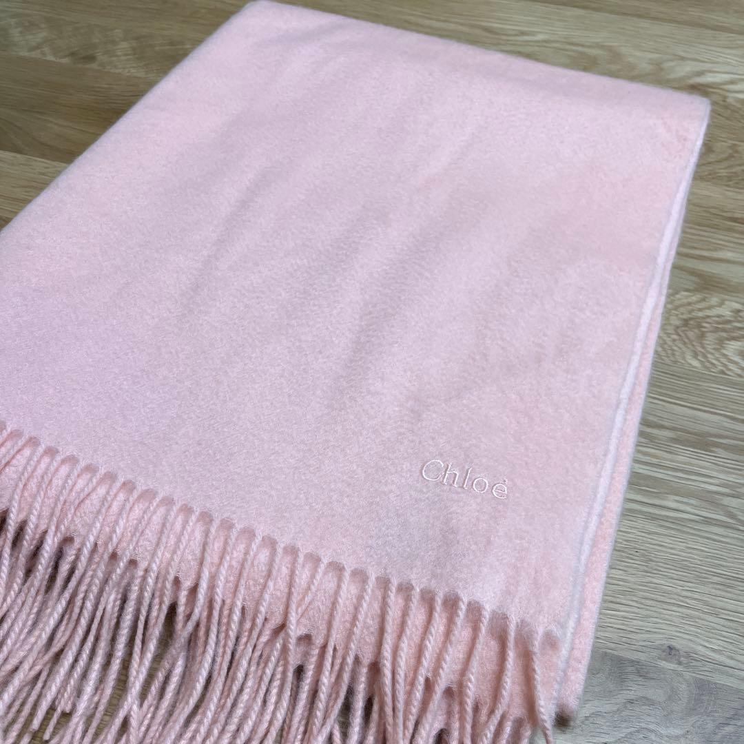 Chloé ピンク フリンジストール カシミヤ１００％　大判