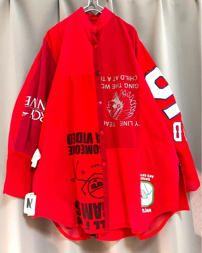 SREU 異素材リメイク長袖Tシャツカーディガン 大きいサイズ 個性的 つきはぎ