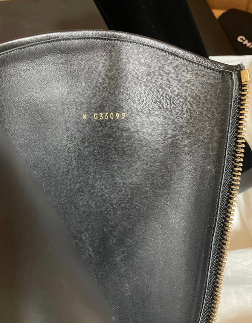 CHANELシャネルロングブーツブラックベルベットレザーフラットCCロゴ37C