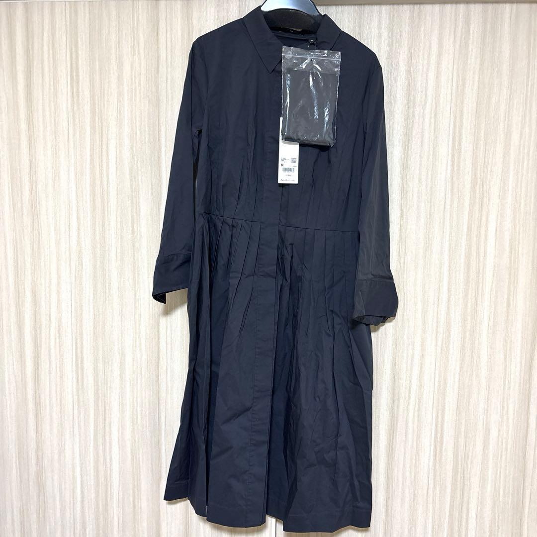 最終値下げ❣️【新品】UNIQLO ＋J タックシャツワンピース　M ダークグレー