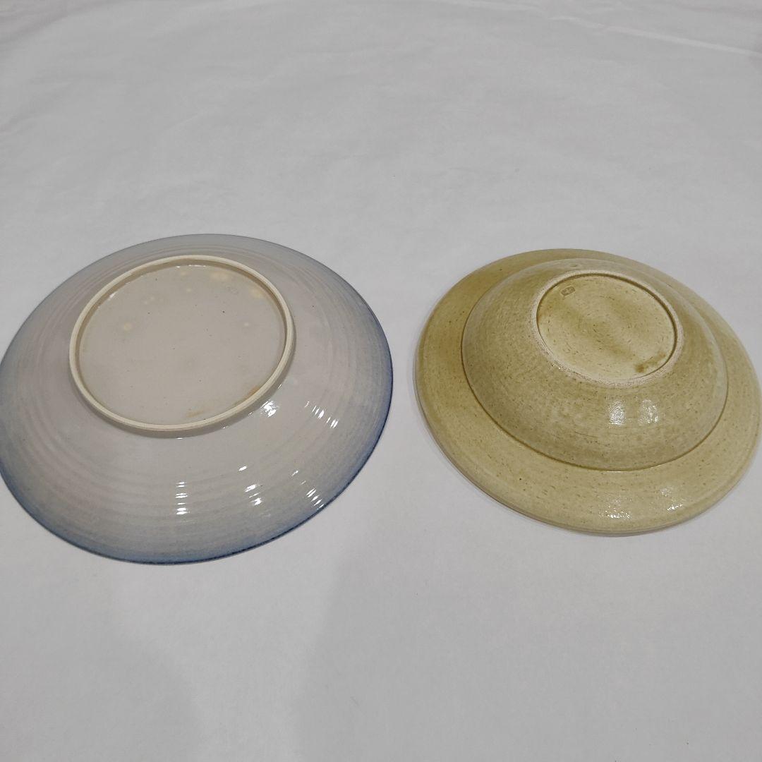 澤村陶哉　青とクリーム色の陶器皿2点セット　箱なし