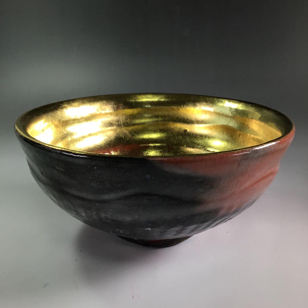 Ｐ９２６　嶋台茶碗　『桂窯造』『赤楽』『金銀一双』　共箱　茶道具