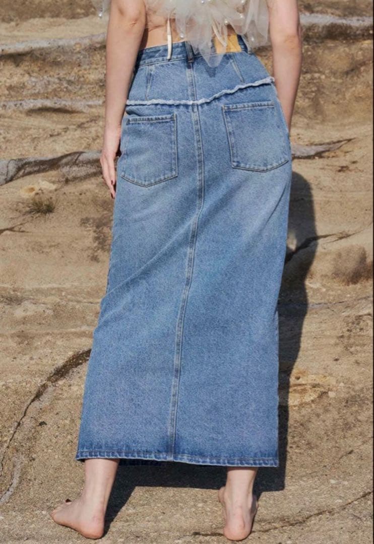 スカート josemoon DENIM LONG SKIRT with PEARL