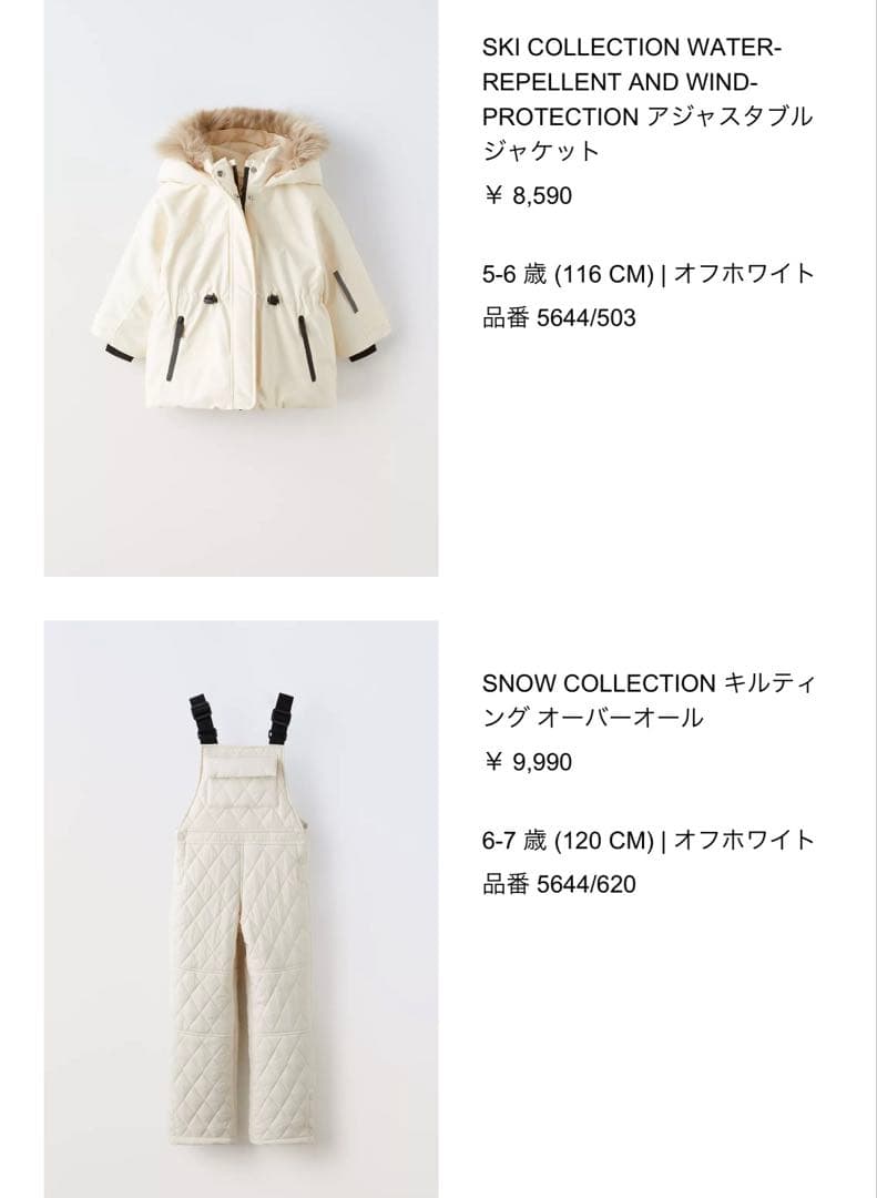 【ZARA】スキーウェアセット（ジャケット＆オーバーオール）