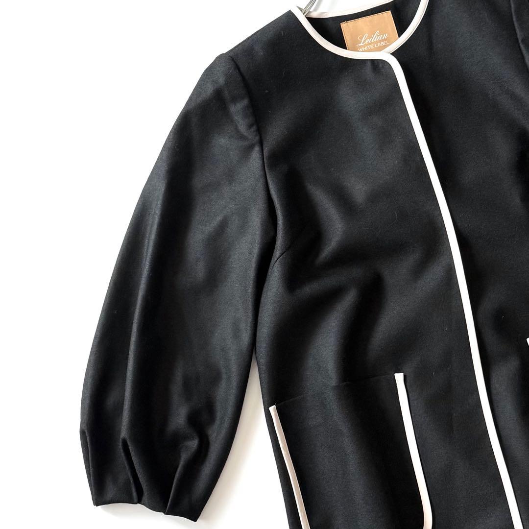近年モデル Leilian WHITE LABEL パイピング ロングコート 黒