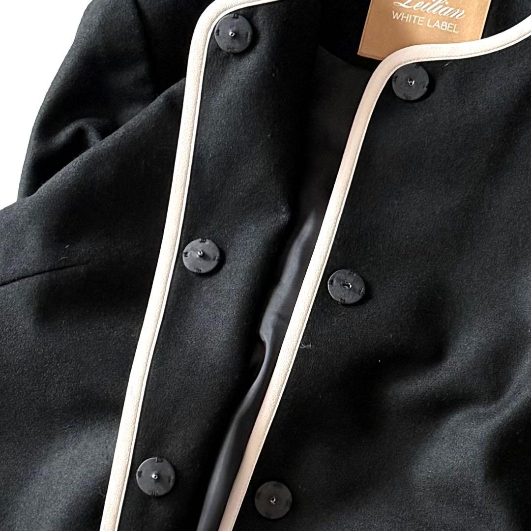 近年モデル Leilian WHITE LABEL パイピング ロングコート 黒