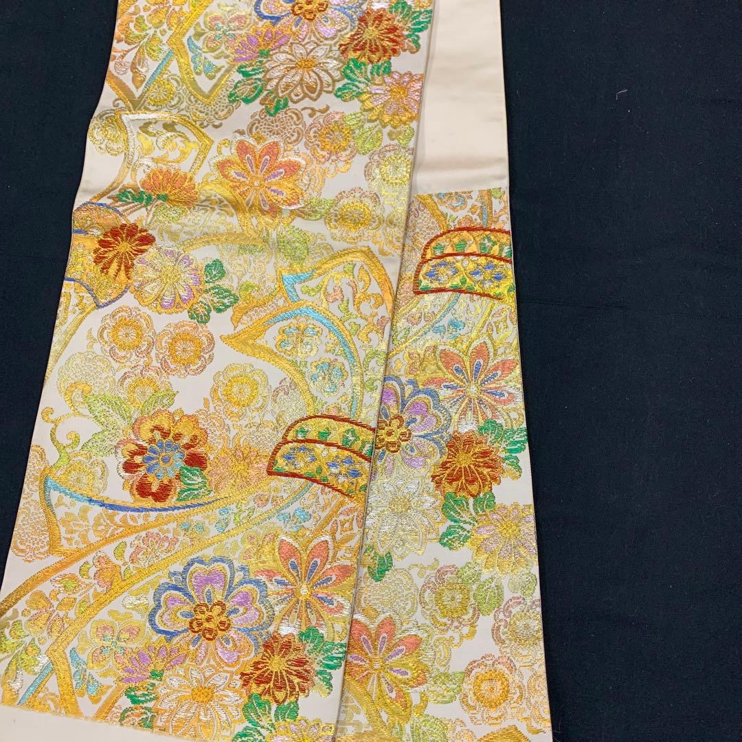 新品特撰西陣(最高級)工芸名門津村織物☆王朝正倉院刺繍織花熨斗華文多色織振袖袋帯