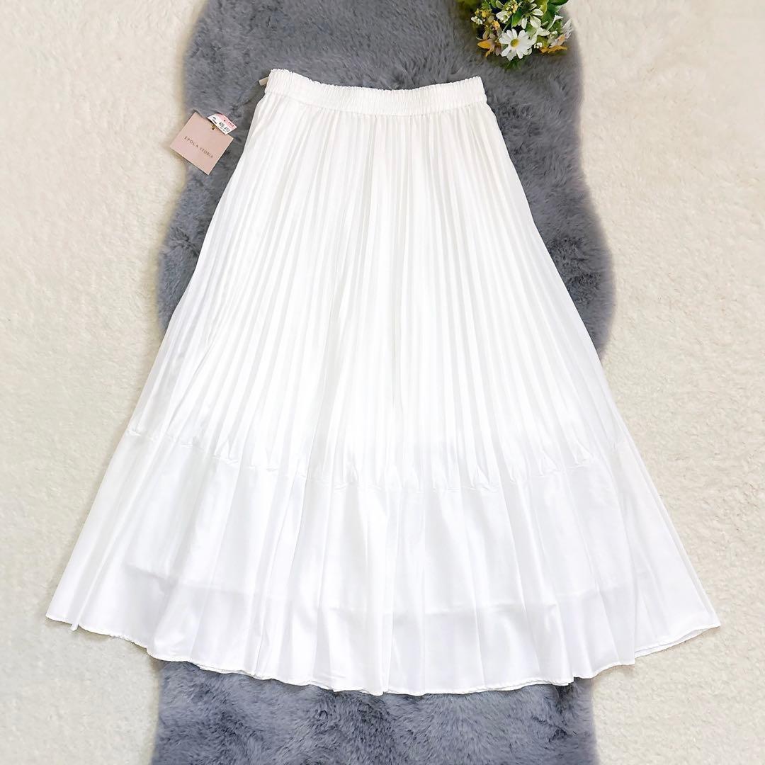 《新品》EPOCA STORIA ライトタフタ プリーツスカート フレア 白 M