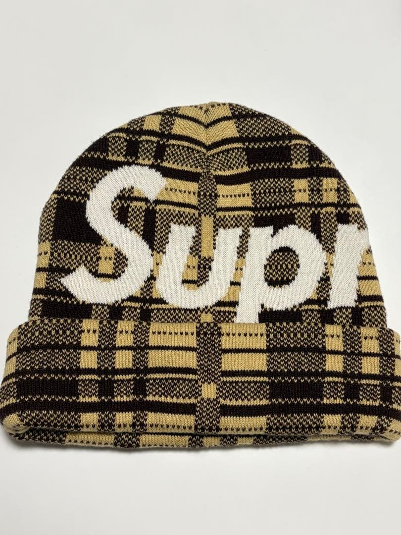 帽子 Supreme Big Logo Beanie Tan Plaid