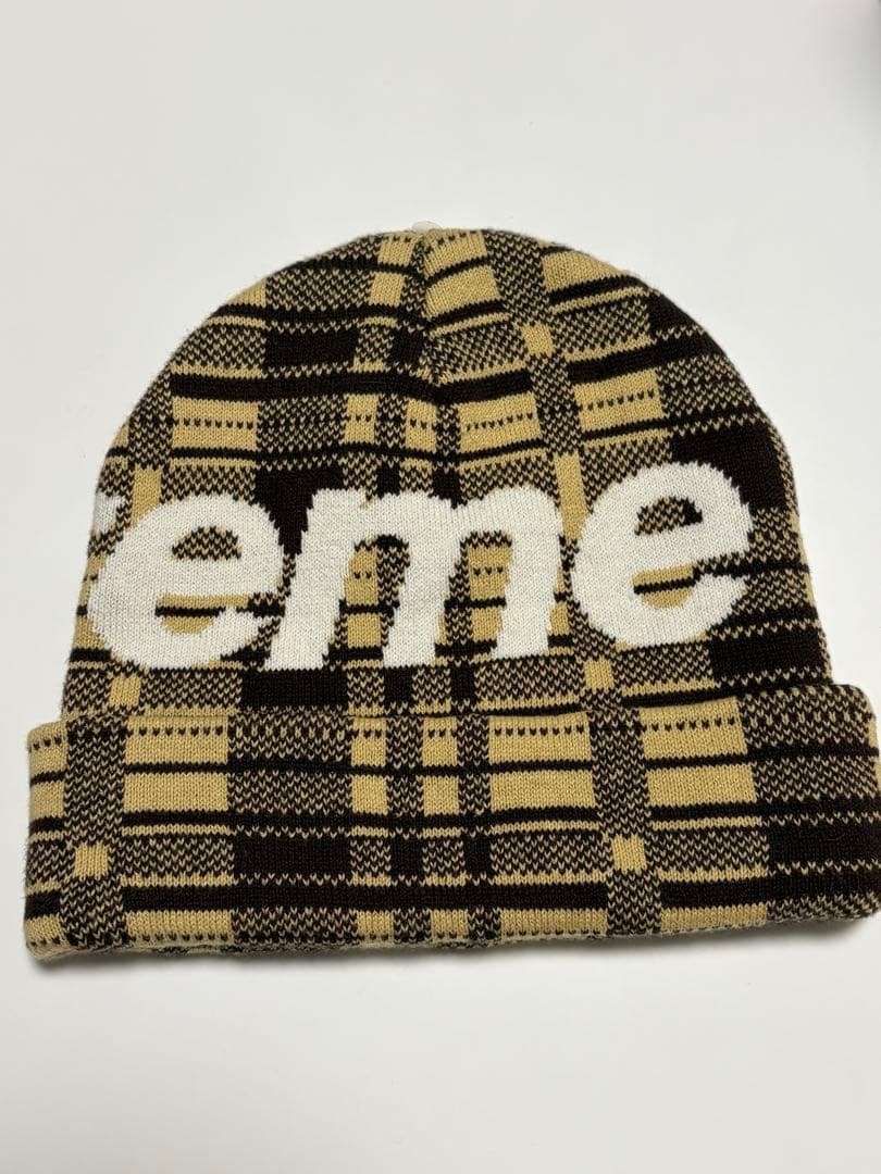 帽子 Supreme Big Logo Beanie Tan Plaid