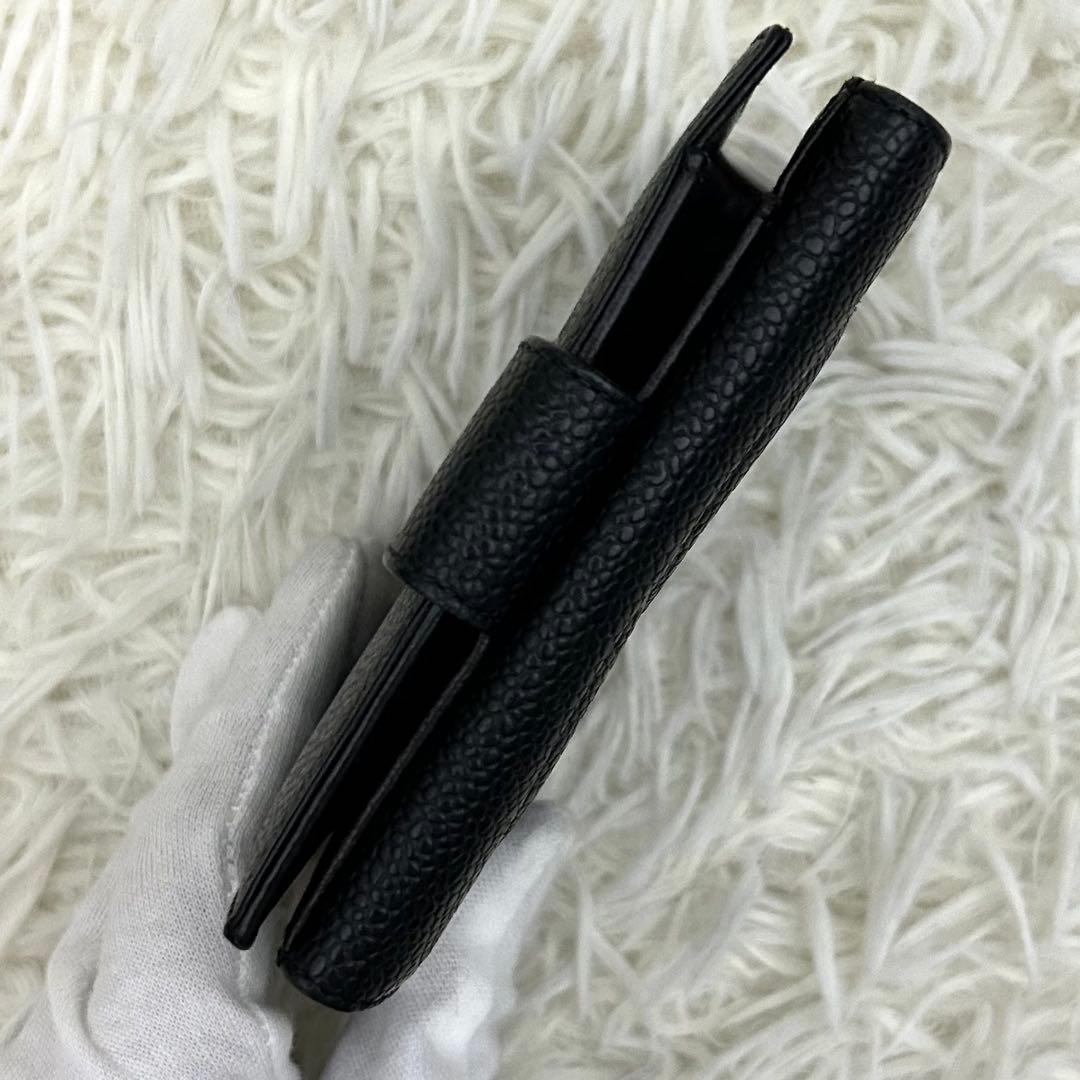 【美品】CHANEL キャビアスキン ココマーク 二つ折り財布 ブラック 箱付き