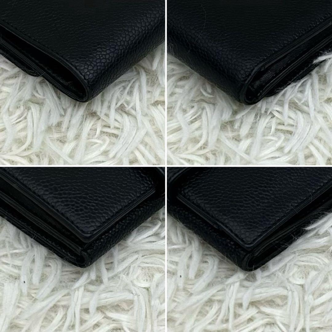 【美品】CHANEL キャビアスキン ココマーク 二つ折り財布 ブラック 箱付き