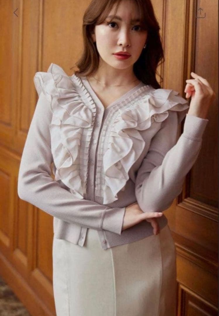 トップス Ruffle Pleated Knit Cardigan / nude rose